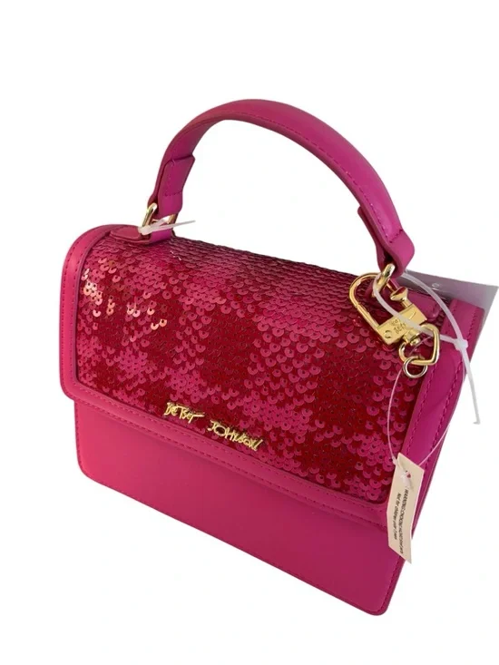 Betsey Johnson Pink Sequin Top-Handle Satchel Crossbody Bag - Picture 3 of 7